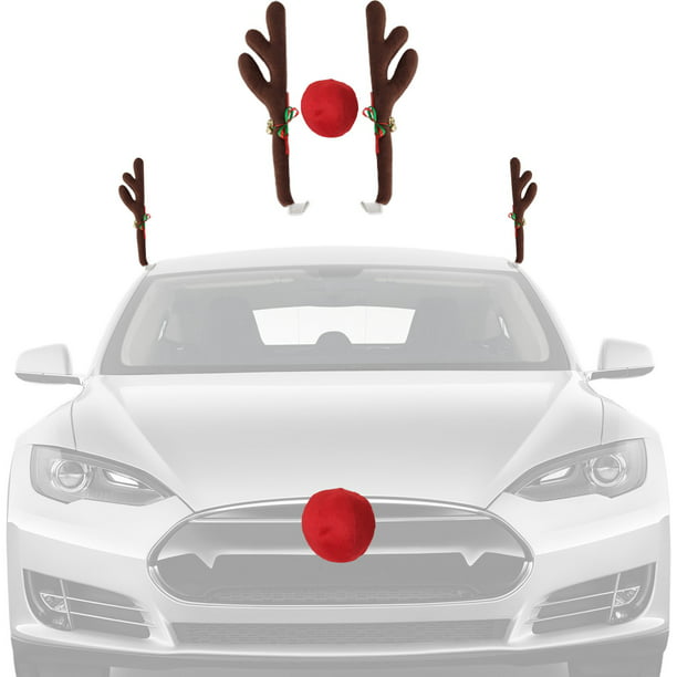 Funny Car Christmas Reindeer Antlers Red Nose Car Decoration Ornaments